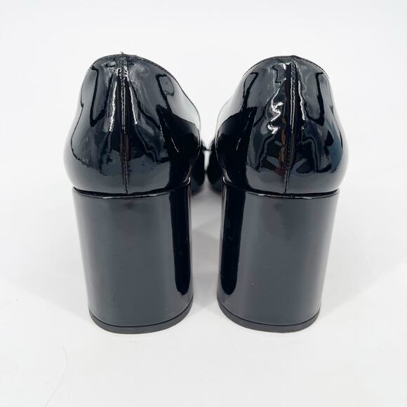 Prada Black Patent Vernice Metal Triangle Logo Block Heel Loafer Pumps IT 38 - Picture 12 of 14